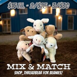 Farm Babies! [2/$25 - 3/$30] Ty Beanies: Derby Ewey Fleece Fleece Nibbler & Roam